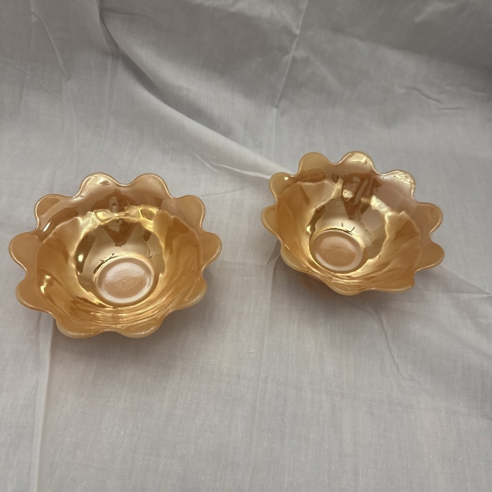 Vintage Fire King Peach Lustre Lotus Dessert Bowls. 2 Piece Set